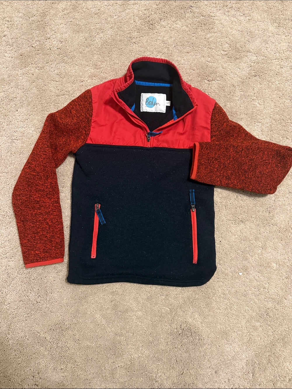 Boden Kids Colorblock Fleece Pullover - Red, Navy